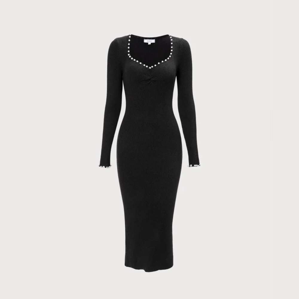 Rihoas Black Pearl Trim Bodycon Knit Midi Dress, Size M, NWT - Picture 6 of 7